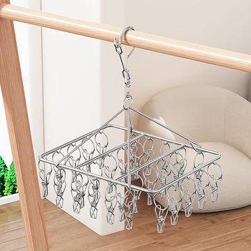 Estante de secado de calcetines de acero inoxidable con 20/30/40 clips, gancho giratorio a prueba de viento para calcetines, sujetadores, ropa interior y accesorios de lavandería, tendederos