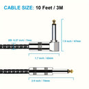 Cable de Guitarra Eléctrica Pro de 10 pies - Cables de Instrumento para Guitarra Eléctrica, Bajo Eléctrico, Mandolina Eléctrica, Audio Profesional con Conectores de Ángulo Recto a Recto de 1/4, Color Negro, Transmisión de Sonido Duradera y Sin Ruido