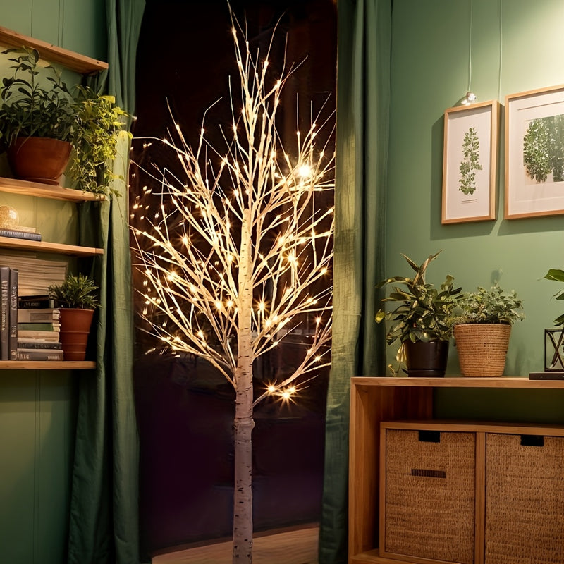 1 pieza de 121,92 pulgadas/152,4 pulgadas/182,88 pulgadas, árbol de abedul artificial con luces LED, lámpara de suelo, alimentada por USB, diseño moderno de plástico con luces blancas cálidas, ideal para el hogar, bodas, festivales, fiestas, vacaciones,