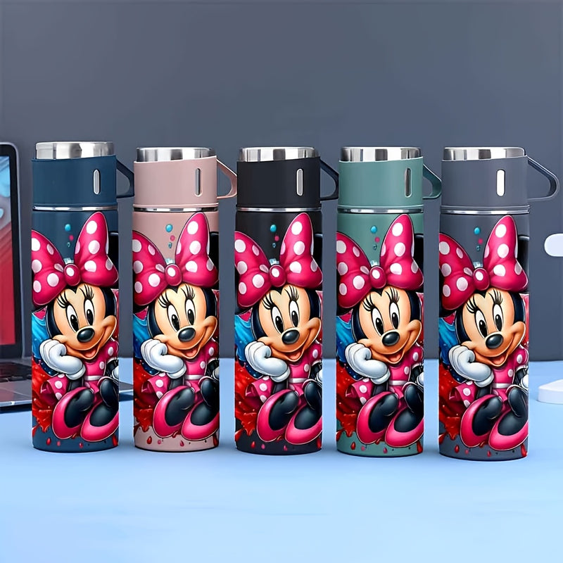 1 conjunto de 17oz Taza de acero inoxidable térmica de Minnie Mouse, Aislamiento al vacío, Reutilizable, Solo lavado a mano, Multiusos, con taza, para Adulto, Café, Bebida caliente, Bebida fría, Botella de agua LHB03211