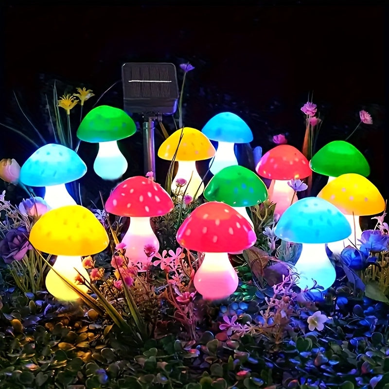 8 luces de sendero de jardín al aire libre con LED, luces solares de césped de hongo, iluminación de paisaje al aire libre, 8 modos de iluminación, lindas luces nocturnas decorativas para fiestas en el patio.