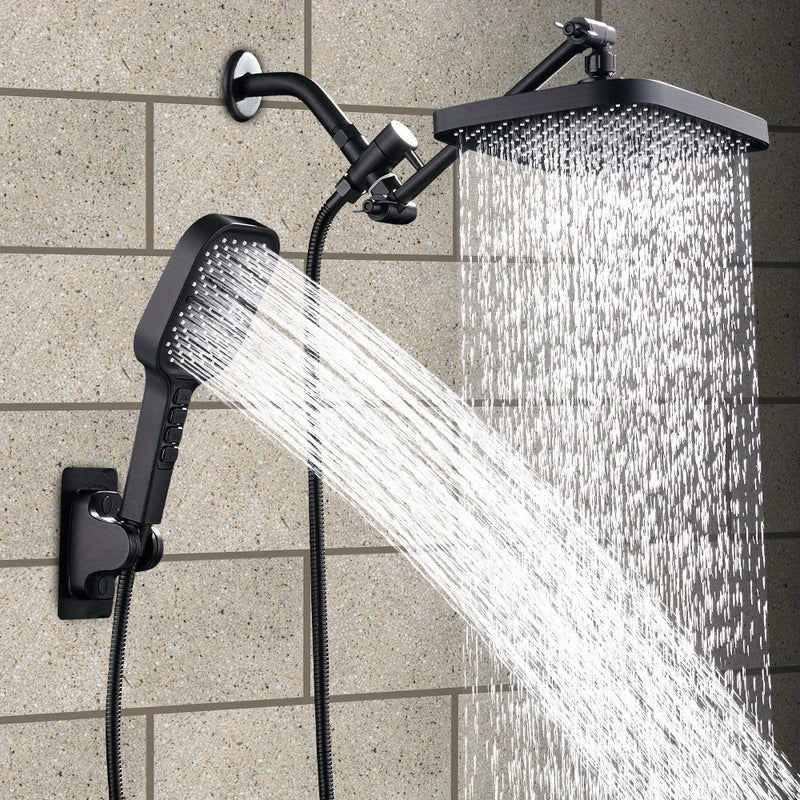 1 conjunto de cabezal de ducha de lluvia, 28cm de alto presión, con brazo de extensión ajustable de 27,5cm y 7 configuraciones, cabezal de ducha de mano con rociador, accesorios para baño, conjunto completo de accesorios para baño.