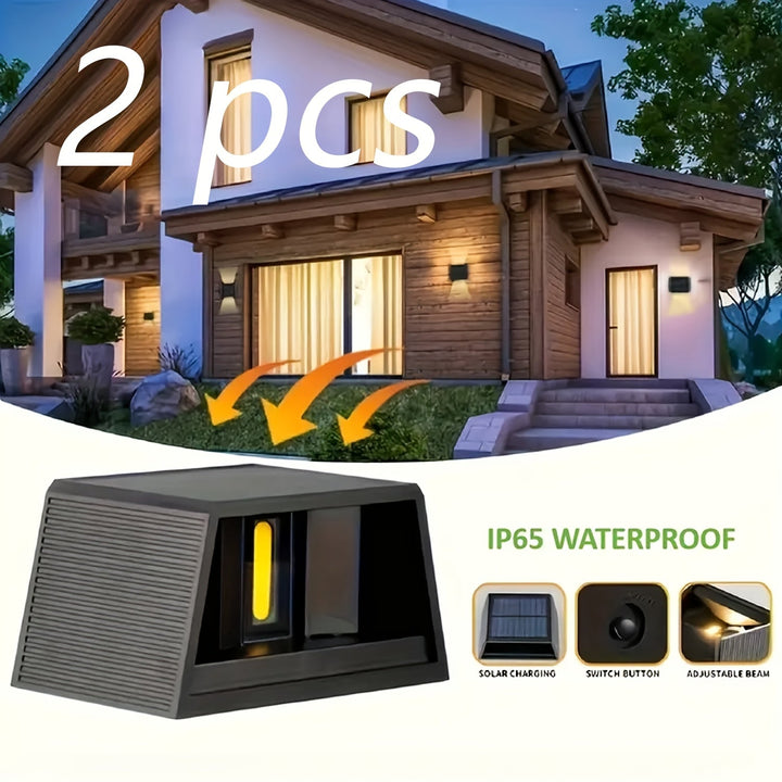 2 o 4 lámparas solares LED para pared, iluminación ajustable, irradiación hacia arriba y abajo, ideal para jardín exterior, terraza, luz ambiental, paisajismo de villa moderna, pasillo o corredor
