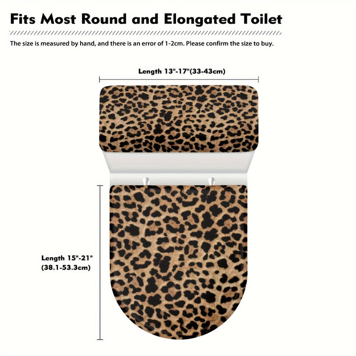 2 piezas de fundas para asiento de inodoro con estampado de leopardo - Diseño elegante en negro y café, tela suave, fácil instalación, accesorios para baño | Asiento de inodoro moderno | Tela duradera