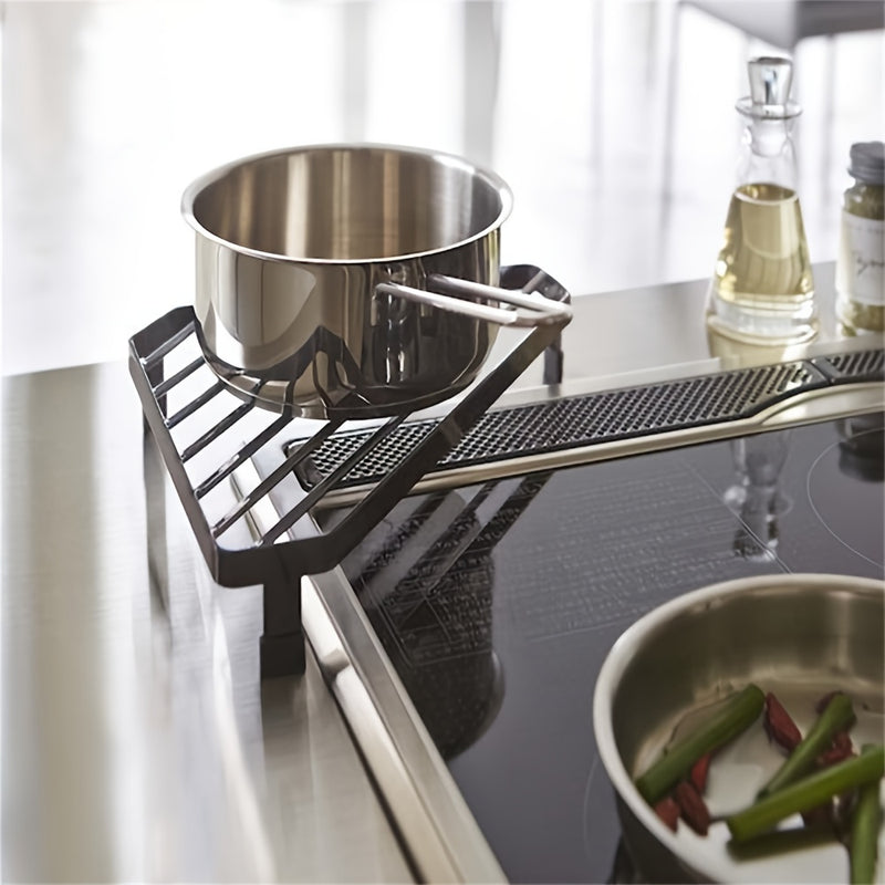 1 pieza de Estante Ajustable Negro para Esquina de Cocina en Forma de Triángulo - Soporte Resistente al Calor para Ollas, Secado de Platos y Estantería de Almacenamiento para Estufa o Pared, Organizador que Ahorra Espacio (22cm x 30cm), Electrodomésticos
