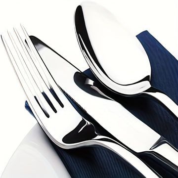 Juego de cubiertos de 30 piezas, cubiertos de acero inoxidable con acabado pulido espejo, incluye cuchillos para carne, tenedores de cena, cucharas, cucharas de café, tenedores de postre, aptos para lavavajillas, ideales para uso doméstico y en restauran