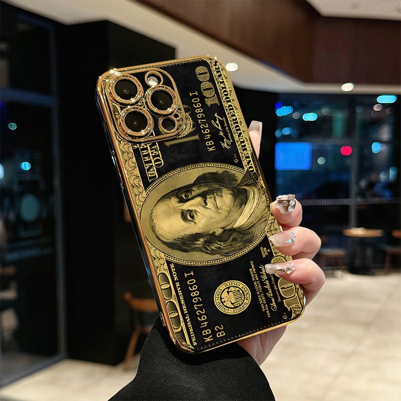 ¡Alta calidad! Funda para iPhone de lujo, chapada en oro, con elementos clásicos y diseños creativos: impresión HD, resistente al desgaste y antideslizante, con cubierta protectora de PC para la cámara, compatible con varios modelos de iPhone, incluidos