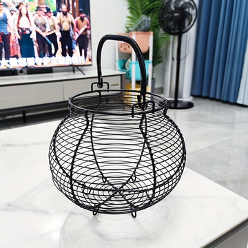 Cesta de huevos de malla metálica negra con capacidad para 50 huevos, con asas - Almacenamiento portátil y fácil de limpiar para huevos y patos, ideal para estilos de granja y recolección de huevos al aire libre, soporte para huevos.