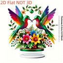 Decoración de Mesa Acrílica Plana en 2D, 1 pieza con Colibrí y Flores Vibrantes - Arte Impreso Manual en 2D, Centro de Escritorio para Oficina o Hogar sin Electricidad, Regalo Único de Navidad para Amantes de la Naturaleza, Decoración de Pájaros, 2D Plano