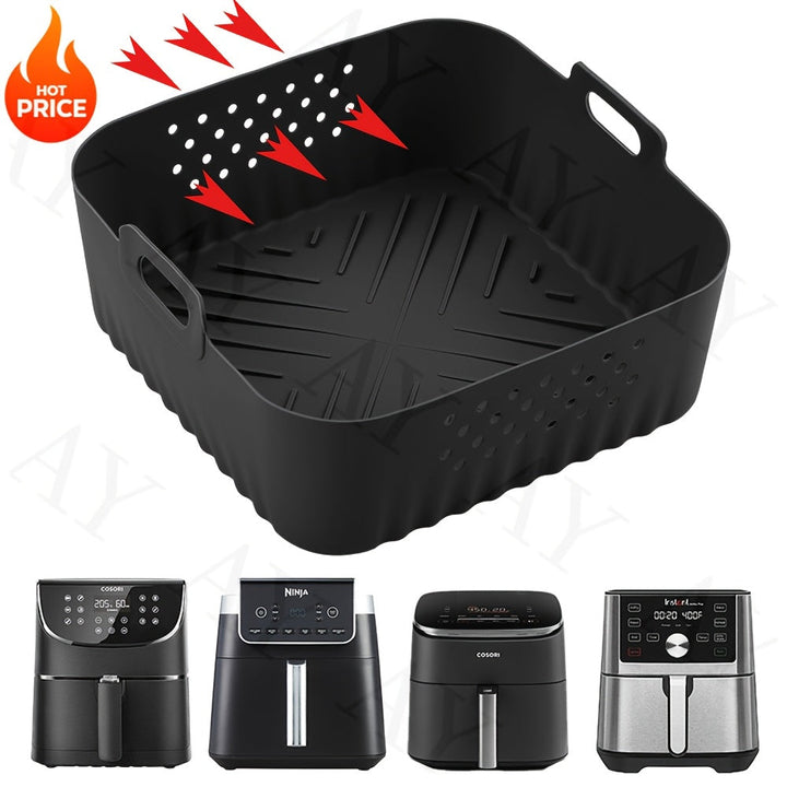 22.5cm Línea de Aire Reutilizable de Silicona para Freidora - Antiadherente, Bandeja de Hornear Fácil de Limpiar con Agujeros de Ventilación para Horno y Freidora, Perfecta para Cocinar Pollo y Papas Fritas, Línea de Freidora con Ventilación | Bandeja de