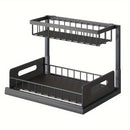 Organizador de 2 niveles para debajo del fregadero, estante extraíble de acero inoxidable resistente al óxido, para almacenamiento en cocina y baño, ideal para primavera