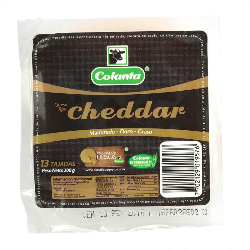 QUESO COLANTA 200G 13U CHEDAR TAJADO