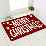 1 alfombra de feliz Navidad con diseño de copo de nieve, antideslizante, lavable a máquina, de poliéster rojo y blanco para decoración navideña interior/exterior, ideal para entrada, baño o fiestas navideñas, decoración de puerta navideña, alfombra de bi