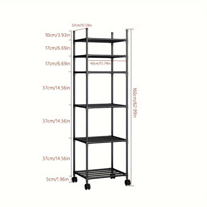 Carrito de almacenamiento metálico ajustable con ruedas y ganchos - Organizador ahorrador de espacio para cocina, dormitorio, baño, habitación de lavandería | Diseño de estantería abierta | Estante modular de plástico, fácil montaje, carrito de almacenam