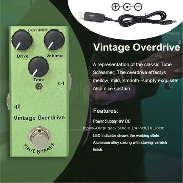 Pedal de efectos para guitarra CHENPINGFENG mini, distorsión clásica, delay analógico y digital, alimentación de 9V DC, cuerpo de aluminio, sin necesidad de baterías, para guitarra eléctrica