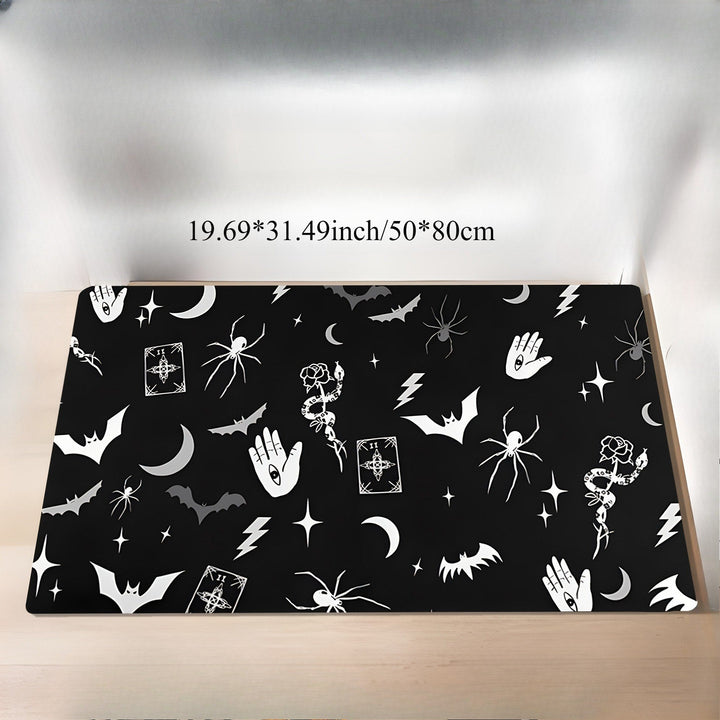 Alfombra de franela lavable con diseño gótico de murciélago y luna. Perfecta para Halloween, Navidad, Acción de Gracias, Pascua y Hanukkah. Disponible en varios tamaños, es ideal para sala de estar, dormitorio, cocina o pasillo. Un regalo de decoración d