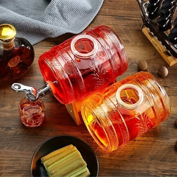 1pieza Barril de Vidrio Transparente de 33.81oz de Capacidad con Grifo - Base de ABS y Corcho - Ideal para Servir Bebidas en Fiestas y Reuniones, Contenedor de Bebidas para Fiestas | Barril Decorativo | Construcción Duradera, Accesorios de Bar