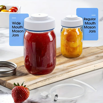 Juego de Sellador al Vacío para Tarros Mason con Accesorios Manguera, Adecuado para Tarros Mason de Boca Ancha y Normal, Sellador al Vacío Ajustable para Tarros de Conservas, Bomba de Succión Portátil Manual y Abrebotellas
