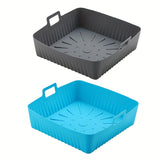 1/2 piezas de Forros Cuadrados de Silicona para Freidora de Aire - Olla Reutilizable para Freidora de Aire de 22.86 cm - Accesorios para Freidora de Aire - Insertos para Horno Microondas de 6 a 9 QT