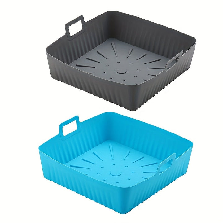 1/2 piezas de Forros Cuadrados de Silicona para Freidora de Aire - Olla Reutilizable para Freidora de Aire de 22.86 cm - Accesorios para Freidora de Aire - Insertos para Horno Microondas de 6 a 9 QT