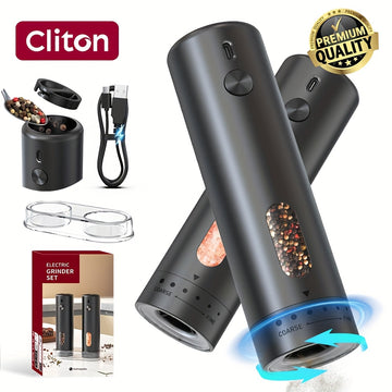 Moledor de Pimienta Eléctrico Recargable, Juego con Contenedor de 110ml, Grano Ajustable Externo, Luz LED Blanca y Operación con Una Mano para Cocina, BBQ y Regalos