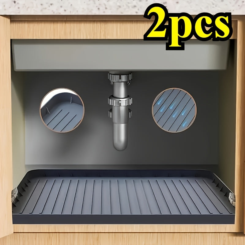 2 Piezas de Bandejas Impermeables para Fregadero Duraderas y Fáciles de Limpiar – Diseño Elegante con Rejillas Circulares para Gabinetes de Cocina y Baño