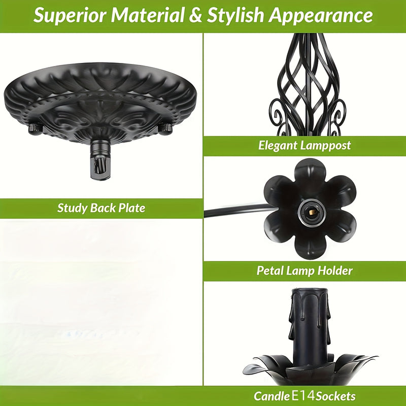 Lámpara colgante estilo granja con diseño industrial rústico, acabado negro mate, candelabro de metal de 5 brazos para dormitorio, pasillo, cocina, comedor, bar o entrada, base para focos E14 (focos no incluidos), luz para comedor | Estética industrial |