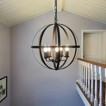 Lámpara de techo ajustable esférica de metal, estilo retro moderno, montaje semienterrado, no necesita electricidad, E12 negro, con hardware de instalación, para cocina, comedor, sala de estar, pasillo, dormitorio - No incluye bombilla.