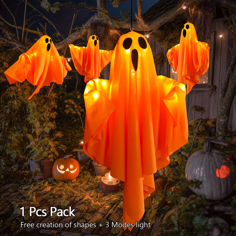 Luces LED de Halloween | Fantasmas de Tela de 20 Pulgadas con Ojos Iluminados | Decoraciones Exteriores Alimentadas por Batería para Jardín, Patio y Árboles | Modos de Iluminación Múltiples | Incluye Cuerda para Colgar | Ideal para Festivales de Otoño, L