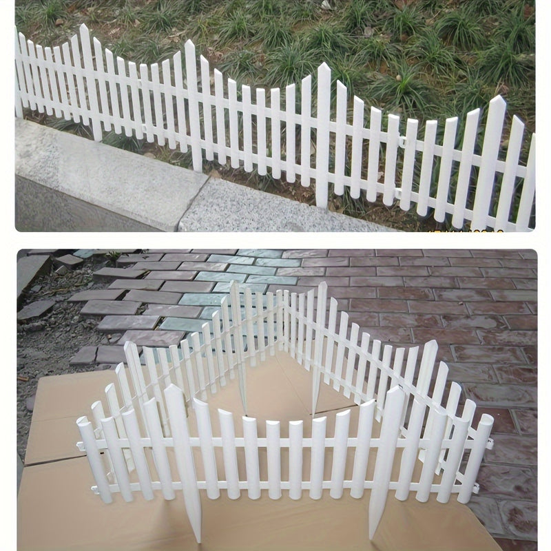 12 piezas de valla de jardín de plástico blanco - Borde duradero para césped y macetas, ensamblaje fácil, diseño resistente al tiempo, uso duradero, valla de piquete clásica para decoración de paisajes al aire libre, valla de borde de jardín | Diseño de