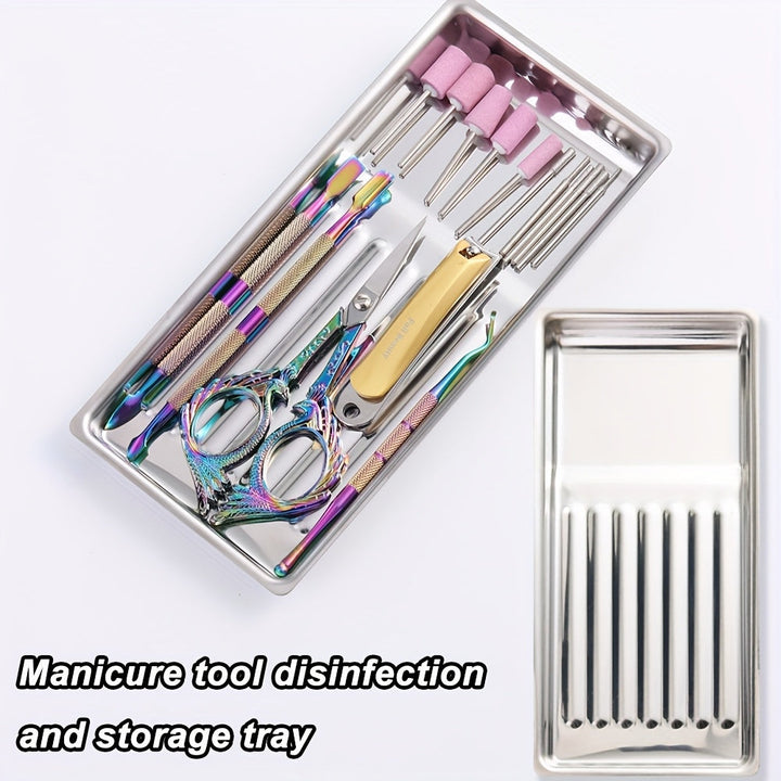 Plato de almacenamiento de desinfección para herramientas de manicura de acero inoxidable cuadrado, adecuado para estudios de tatuaje, salones de uñas DIY BT