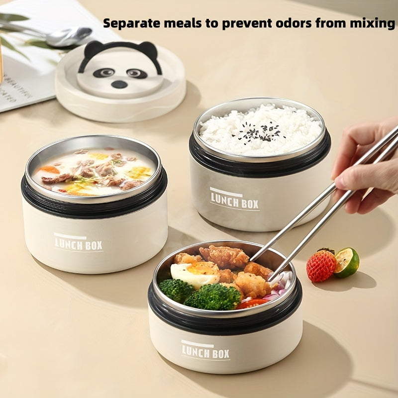 1 Lonchera aislante de acero inoxidable 304 grado alimenticio, con tapa independiente para comidas separadas, sin fugas y con asa, ideal para oficina, escuela o viajes, apta para ensaladas, nueces o fideos, no requiere electricidad