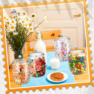 4/6pcs Tarro de Plástico para Dulces y Galletas con Tapa Tarro Decorativo para Medicinas Contenedor de Auto-Servicio para Dulces Tarro Transparente Sellado para Almacenamiento de Alimentos Decoración del Hogar