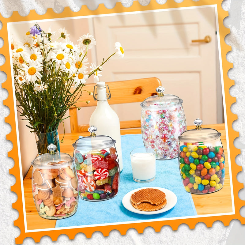 4/6pcs Tarro de Plástico para Dulces y Galletas con Tapa Tarro Decorativo para Medicinas Contenedor de Auto-Servicio para Dulces Tarro Transparente Sellado para Almacenamiento de Alimentos Decoración del Hogar