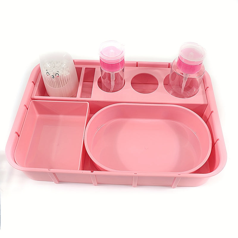 Organizador de Salón de Uñas de Gran Capacidad con Compartimentos - Estación de Desinfección Rosa, Bandejas Transparentes para Almacenamiento, Espacio Higiénico y Decorativo para el Hogar o Salón de Manicura