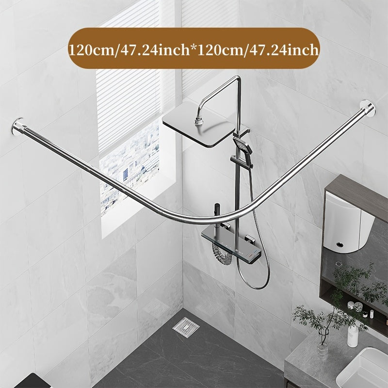 Barra de Cortina de Ducha Curvada de Acero Inoxidable - Sin Taladro, Resistente al Óxido, Montada en la Pared para Decoración de Baño