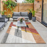 Siete Ciervos Alfombra Exterior de Veludo Ultra Suave - Antideslizante, Lavable en Máquina, Patrón Geométrico en Beige, Marrón y Gris - Ideal para Acampar, Patio o Decoración de Jardín, Alfombra de Acampada