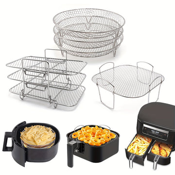 Accesorio para Freidora de Aire de Acero Inoxidable de Tres Capas, Parrilla Cuadrada o Redonda para Papas Fritas - 1pz/3pz