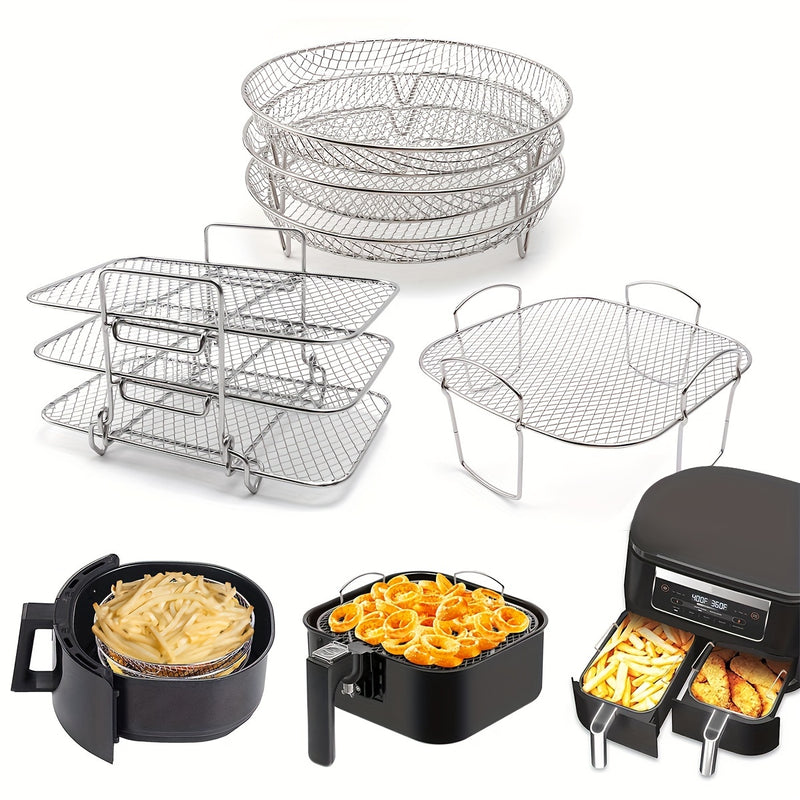 Accesorio para Freidora de Aire de Acero Inoxidable de Tres Capas, Parrilla Cuadrada o Redonda para Papas Fritas - 1pz/3pz