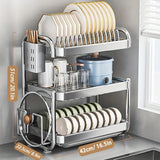 1 juego de escurridor de platos de acero inoxidable 201 grande, con 2 o 3 niveles, soporte para tazas, organizador de utensilios y repisa para escurrir, color plateado, para mesón de cocina