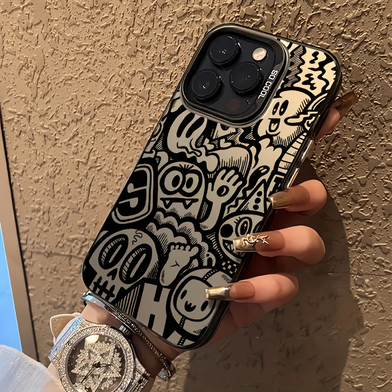 Funda para teléfono resistente a golpes, material de acrílico negro con diseño de patrón divertido en la superficie
