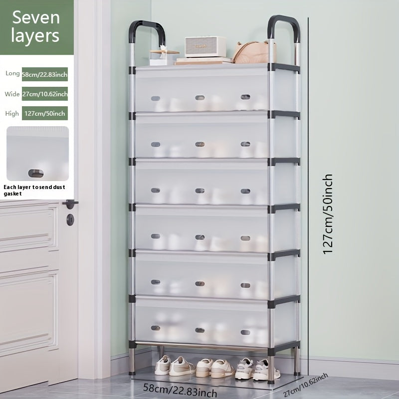 Organizador de zapatos de 6/7 niveles, capacidad para 18-21 pares, estructura de metal resistente con material PP, ahorra espacio para el hogar, dormitorio y pasillo, uso en interiores, ensamblado, almacenamiento multipropósito para zapatos y botas