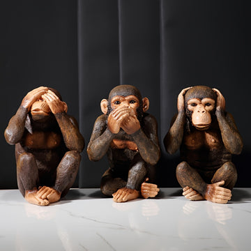 Juego de 3 figuras realistas de chimpancé, estatuas decorativas de resina para interior y exterior