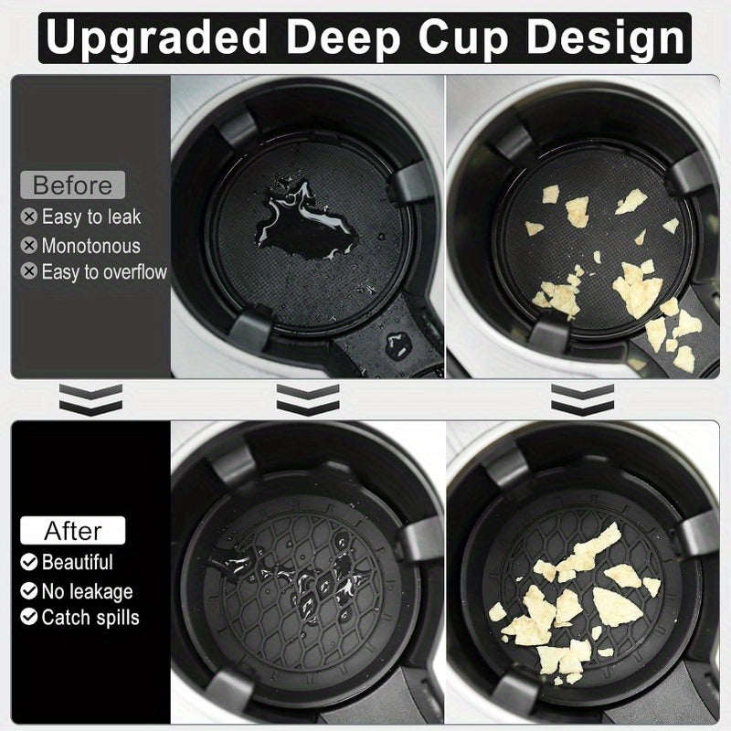 Juego de 2 soportes de taza de coche, hechos de silicona, diseñados para adaptarse universalmente y prevenir resbalones, adecuados para hombres y mujeres, disponibles en negro.
