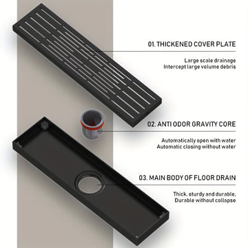 1pc Desagüe de Ducha Rectangular de Hierro Fundido Resistente - Gran Capacidad, Anti-Olor para Baños de Hotel y Hogar, Evita la Acumulación de Agua & Mantiene la Secura, Capturador de Cabello, Acabado Metálico Elegante, Construcción Duradera