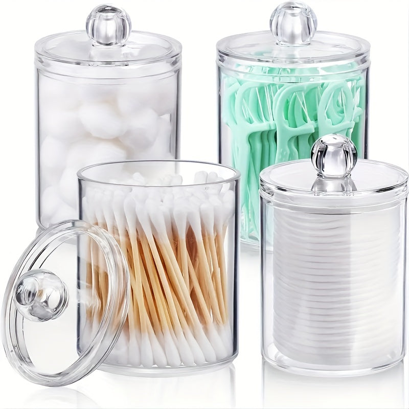 4 unidades/3 unidades/2 unidades/1 unidad de contenedores de hisopos de plástico transparente con tapa, acabado pulido, dispensador de mostrador para hisopos, almohadillas de maquillaje, cosméticos