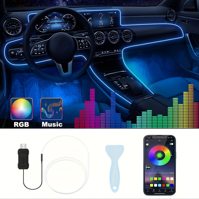 Tira LED de Iluminación Ambiental para Coche de 3m/118 pulgadas con USB y 16 Millones de Colores RGB, Accesorios de Luz de Neón de Fibra Óptica
