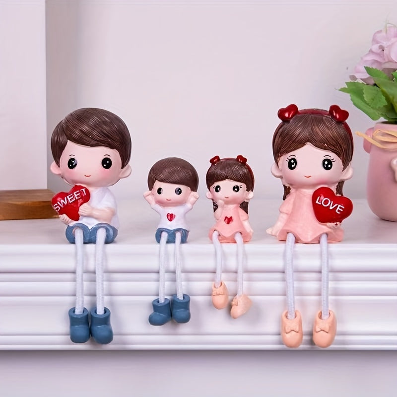 Encantadora Figura de Familia de Dibujos Animados - Muñecos Colgantes de Resina para Decoración del Hogar y Coche, Regalo Perfecto para Inauguración de Casa