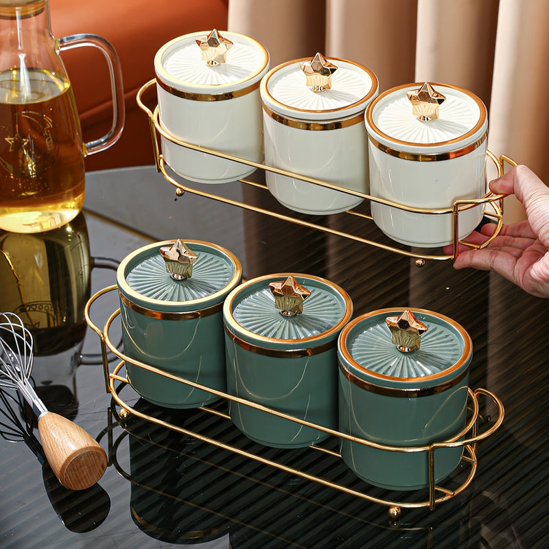 Juego de 4 tarros de almacenamiento herméticos de poliestireno con acentos dorados, contenedores sellados multipropósito para cocina, comedor, sala de estar - Ideal para granos, dulces, galletas, pan, regalos de bodas, regalos de cumpleaños