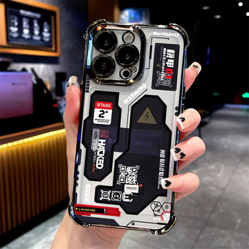Estuche de teléfono con patrón de tarjeta de circuito creativo compatible con Iphone 16, 15, 14, 13, 12, 11 Pro Max, X, XR, XS Max, 8, 7 Plus, con un respaldo transparente suave para caídas
